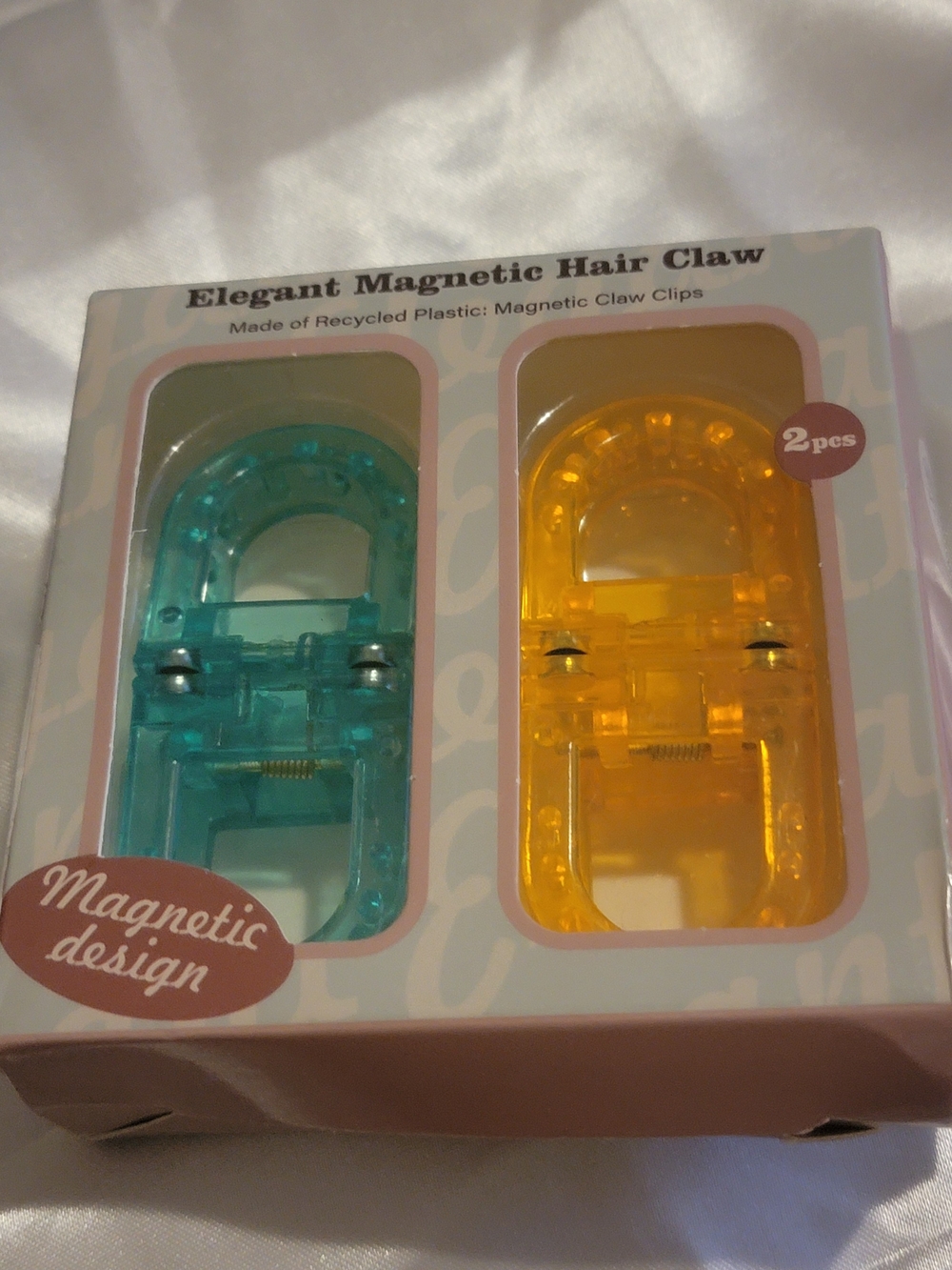 Magnetic Hair Claw Clips - Turquoise & Yellow - 2 Pack